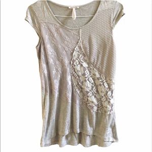 Grey patchwork fabric short sleeve top
